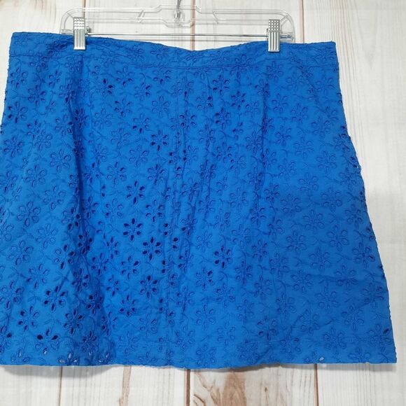G.H. Bass & Co. Skirt Ladies 16 Blue Cotton Lace Overlay - Picture 2 of 6